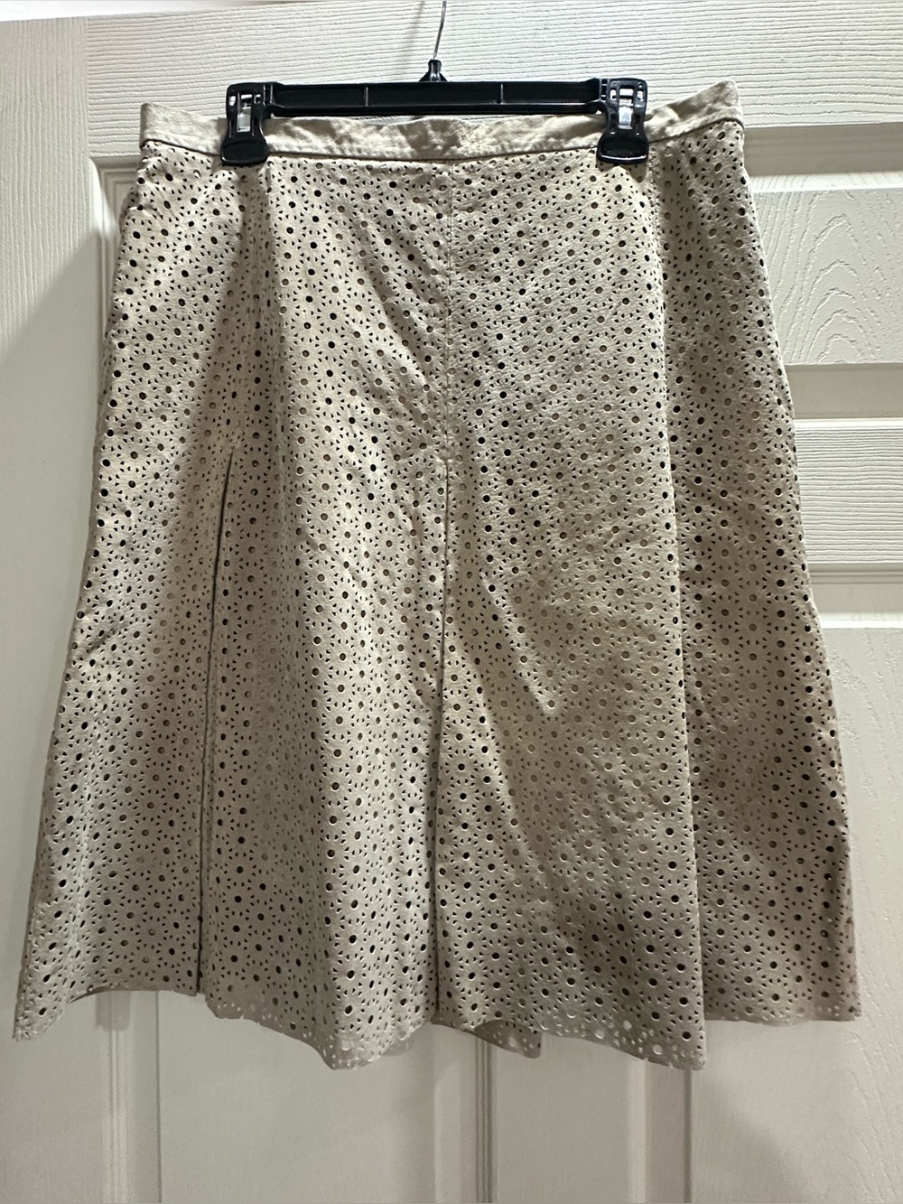 Terry Lewis Classic Luxuries Eyelet A-Line Skirt in Beige 100% Genuine Leather